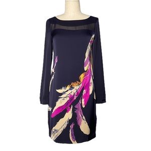 Anthropologie Yoana Baraschi Silk Sacred Feather Long Sleeve Shift Mini Dress 6